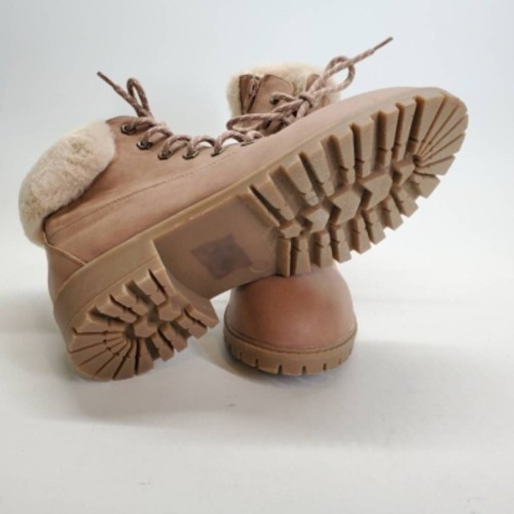 Madden Girl Shoes Womens Fresh Beige 9 Ankle Boots Hiking Faux Fur Trim - Picture 6 of 10